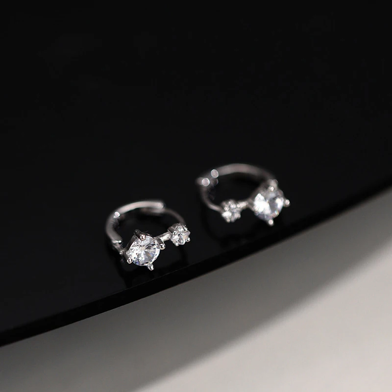 silver 925 simple classic Large and small diamond earrings for women unique design trend style suitable for daily jewelry gifts