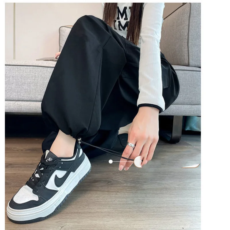 2024 Spring Autumn New Women's Solid Color High Waist Drawstring Pockets Fashion Loose Casual Thin Style Wide Leg Sports Pants