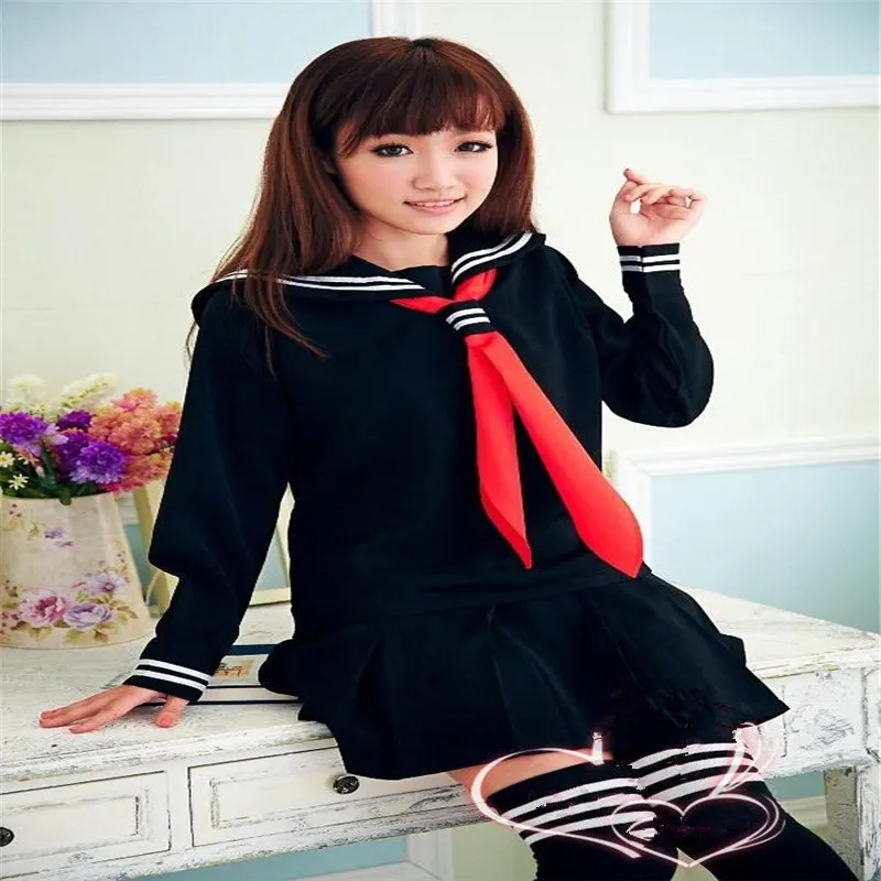 JK Japanese School sailor uniform fashion school class navy sailor school uniforms for Cosplay girls suit 3 Pcs / Set