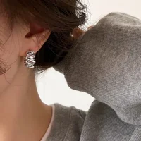 Personality Irregular Wavy Pleated Hoop Earrings for Women New Charm Gold Plated Stainless Steel Dangle Jewelry Accessories Gift - Image 4