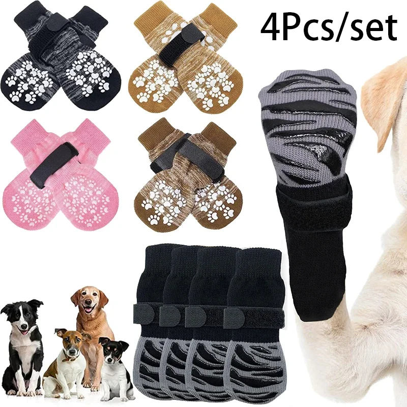 4Pcs/set Anti Slip Dog Socks with Straps Traction Control for Indoor on Hardwood Floor Wear Pet Paw Protector for Small Dogs Pet 4Pcs/set Anti Slip Dog Socks with Straps Traction Control for Indoor on Hardwood Floor Wear Pet Paw Protector for Small Dogs Pet