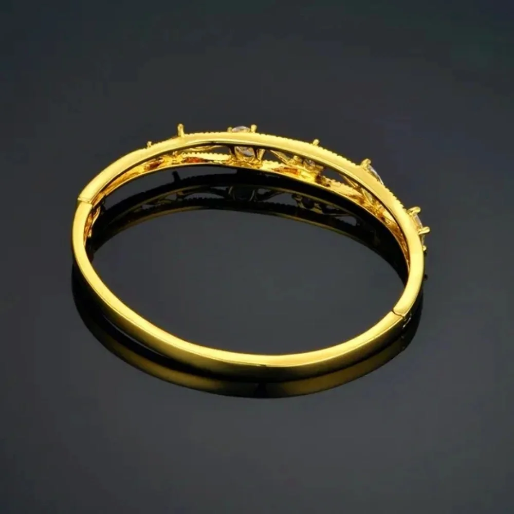 Women's Wedding Bridal Cubic Zircon Cuff Bangle Bracelet Indian Africa Lady Jewelry Ethiopian Gold Color Bride Jewelry Gift 4
