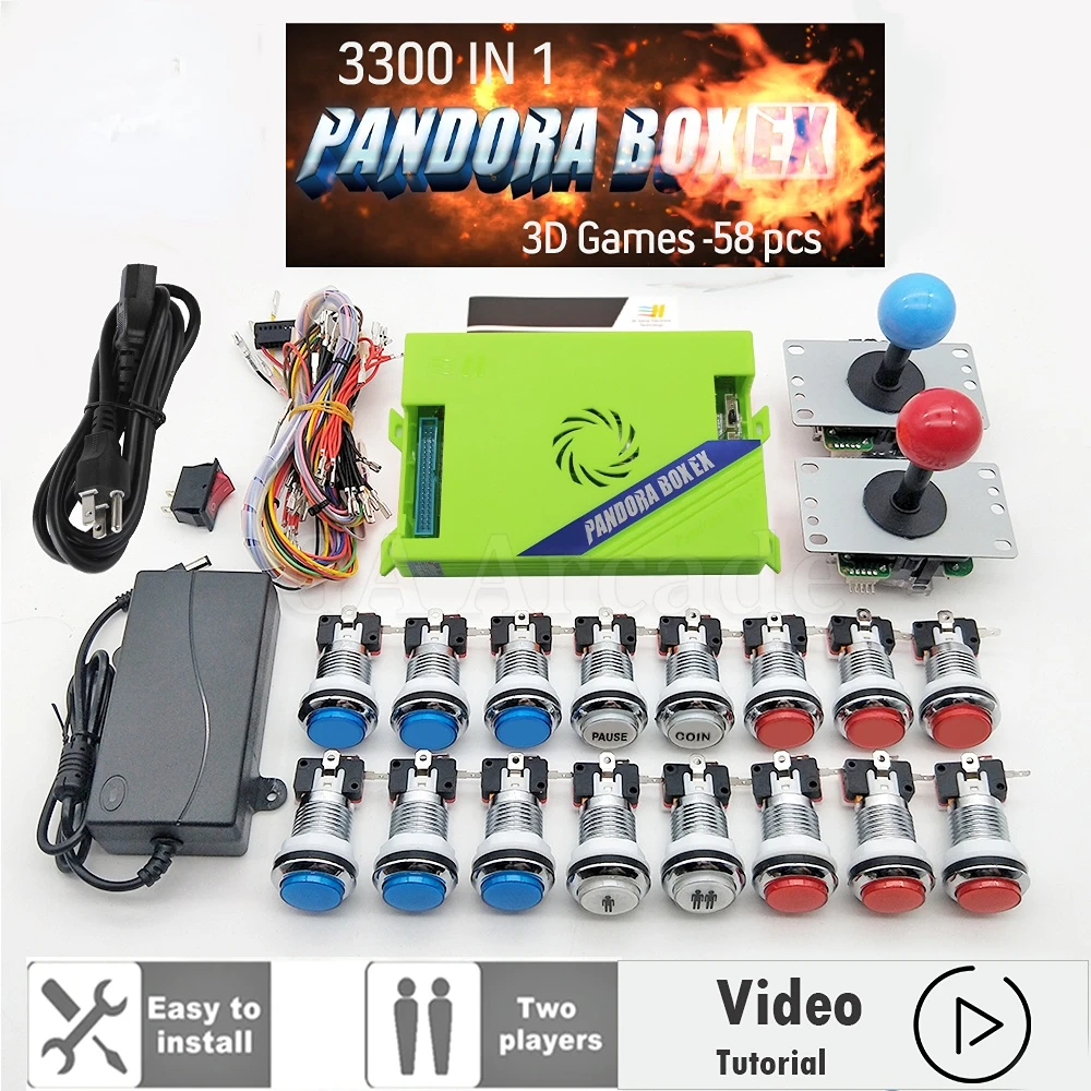 Original Pandora Box EX Kit Copy SANWA Joystick,Chrome LED Push Button, DIY Arcade Machine, Home Cabinet, 3300 in 1 3d pandora box ex 3300 in 1 diy 2 playes arcade game console cabinet bartop 8 way joystick switch type push button