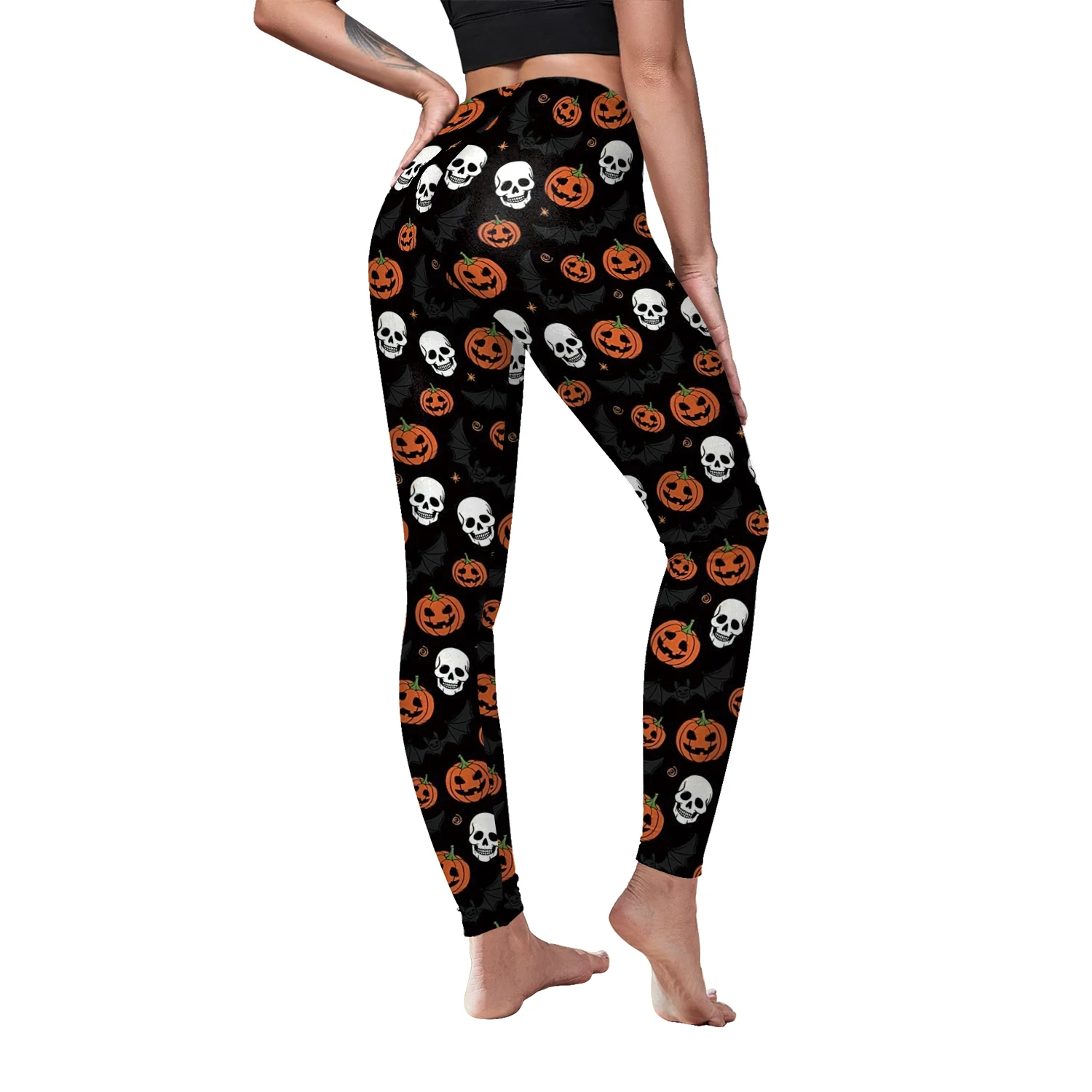 Nadanbao Halloween Skull Print Leggings Damen Gothic Punk Cosplay Hose Mittlere Taille Sexy Skinny Strumpfhosen Fitness Workout Hose – Detail 15