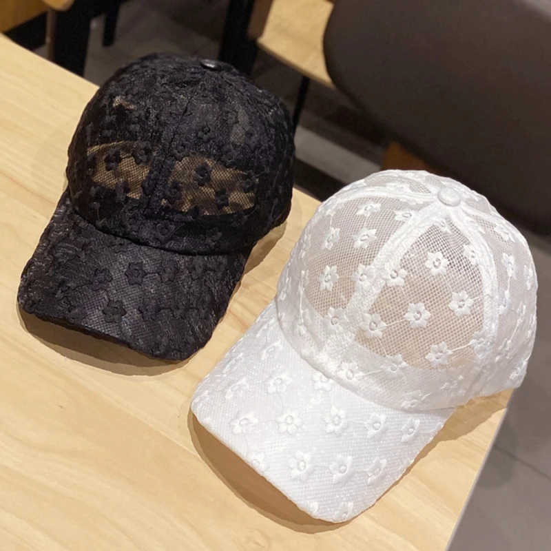Hot Sale New Ladies Summer Baseball Lace Flowers Hat Breathable Cap For Women Mesh Girls Snapback Hip Hop Fashion Female Caps_voghion.com