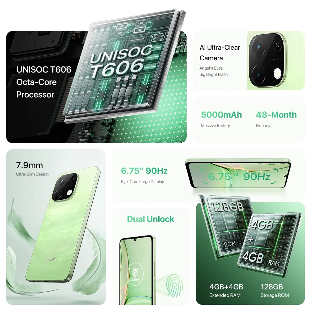UMIDIGI G9T Android 14 Smartphone UNISOC T606 4GB 128GB 6.75” Water Drop HD+ Display 13MP Camera 5000mAh Battery 2SIM Cellphone 2