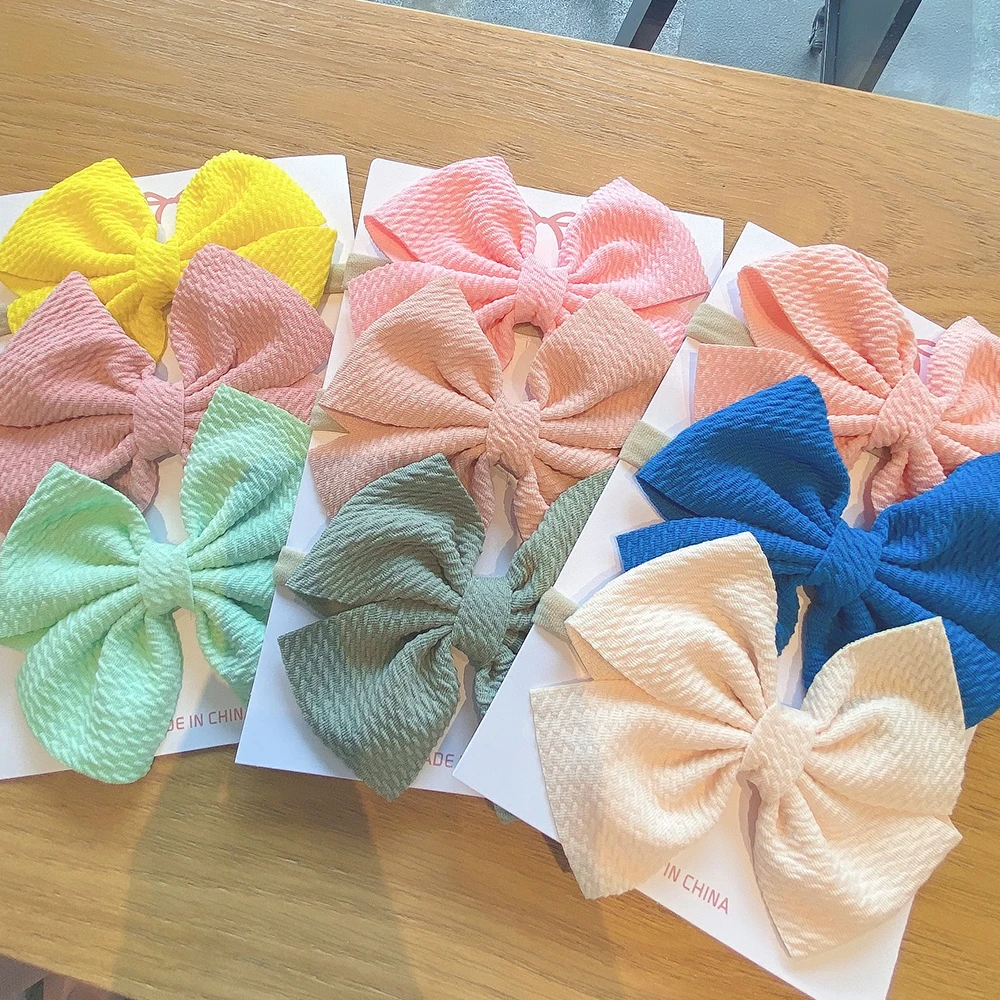 

3Pcs/Set Girls Color Cotton Macaron Bows Headband for Kids Girls Sweet Bowknot Elastic Hairband Headwear Hair Accessories Set