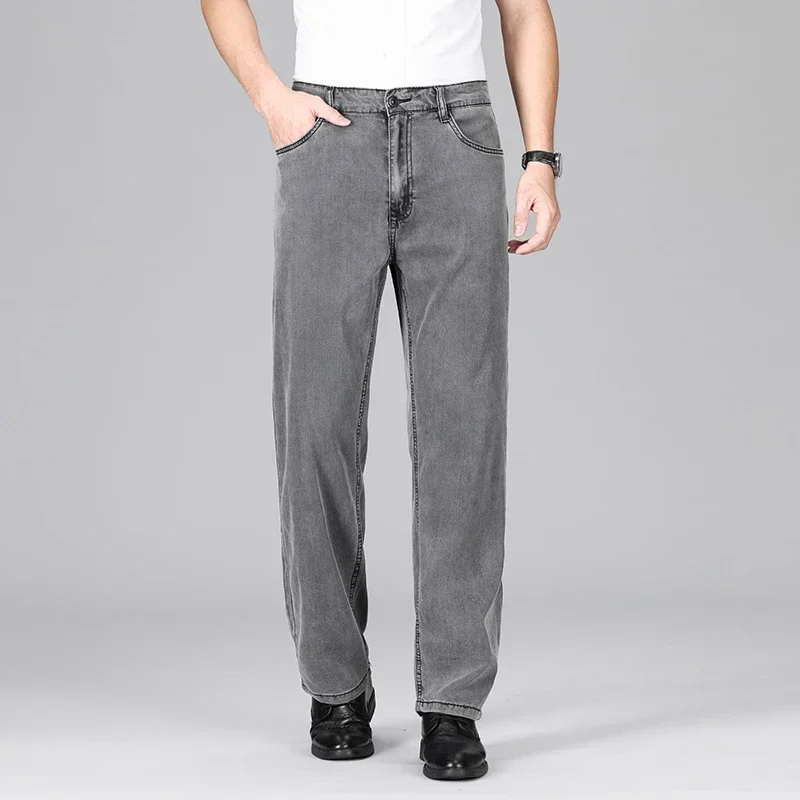 2024 New In Lyocell Summer Thin Jeans Men's Loose Straight Casual Stretch Business Large Size Male Pants Solid Color 6
