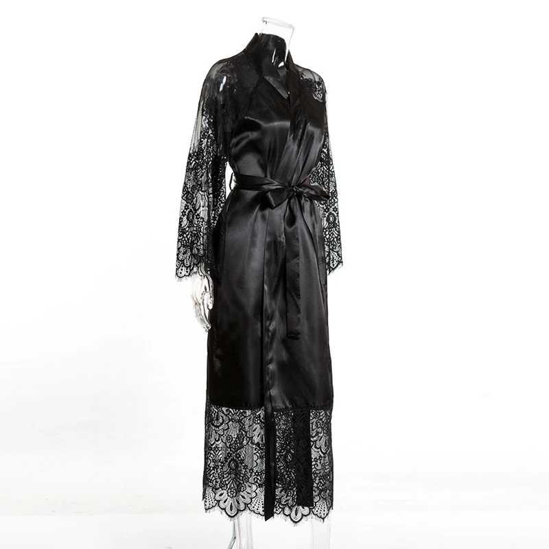 Women Sleepwear Bride Robes Sexy Wedding Dressing Gown Women Long Satin Lace Silk Kimono Bathrobe Bridesmaid Nightwear See Through
