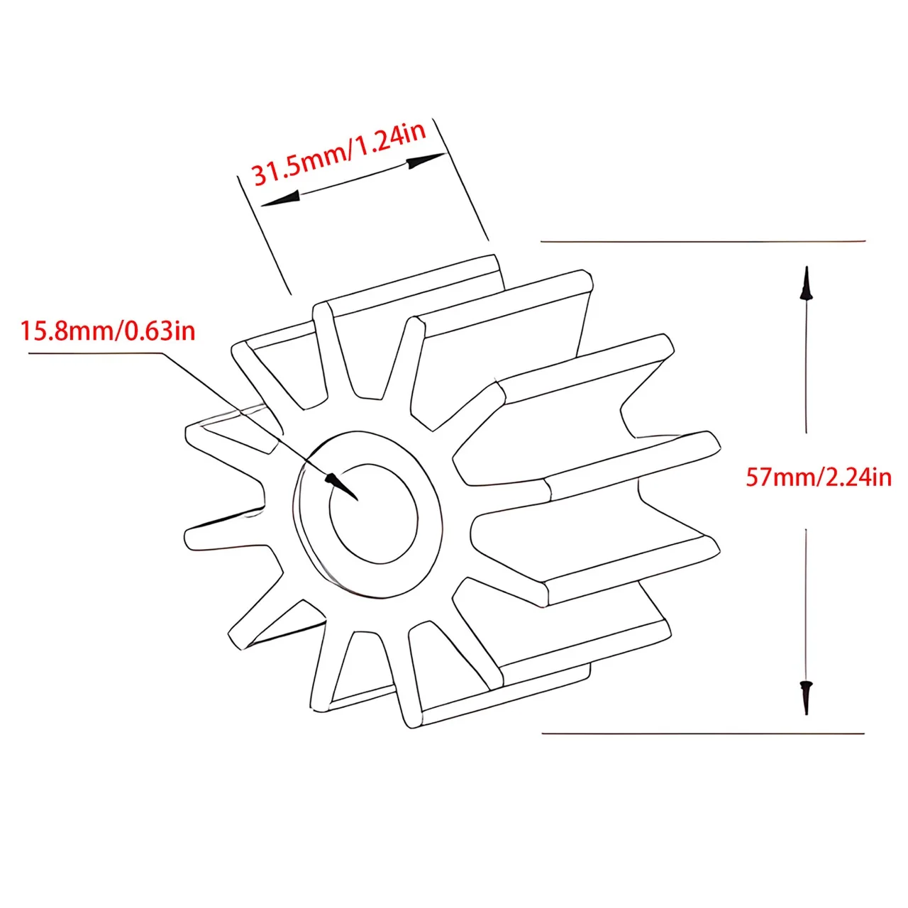 09-1027B Marine flexibler Wasserpumpenlaufradsatz für Johnson 09-1027B 09-1027B-9 Yanmar 129670 -42530 129470 -42530 129470 -42531 – Detail 1