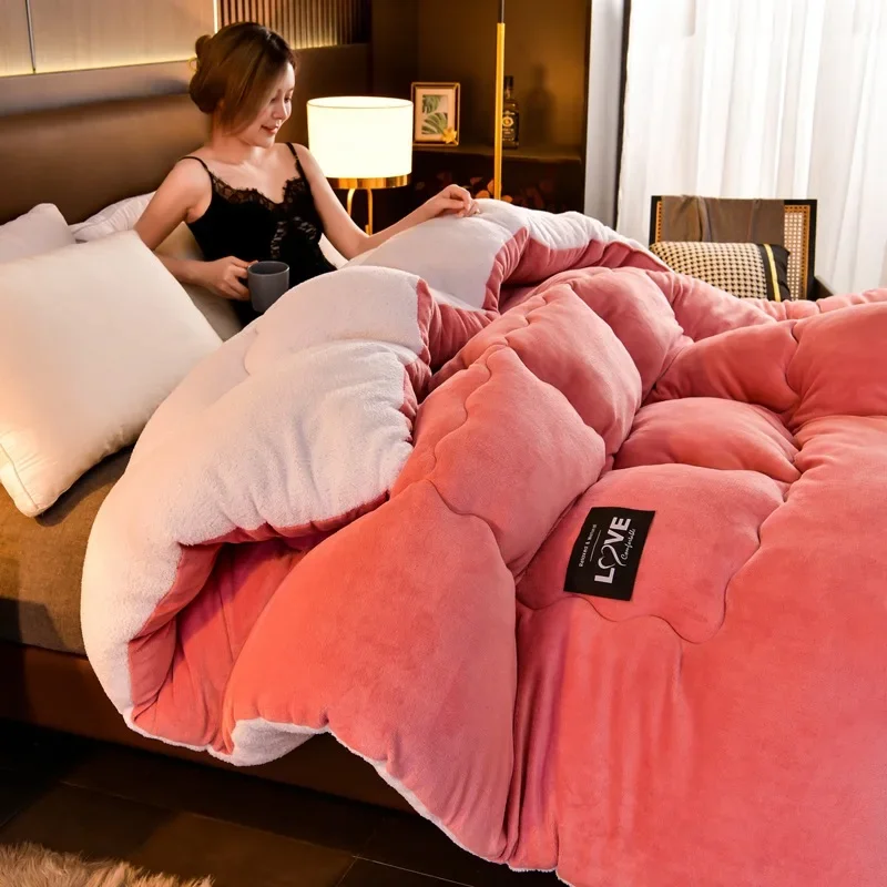 Lamb Wool Cotton Quilt Double sided Velvet Blanket wool cotton blanket