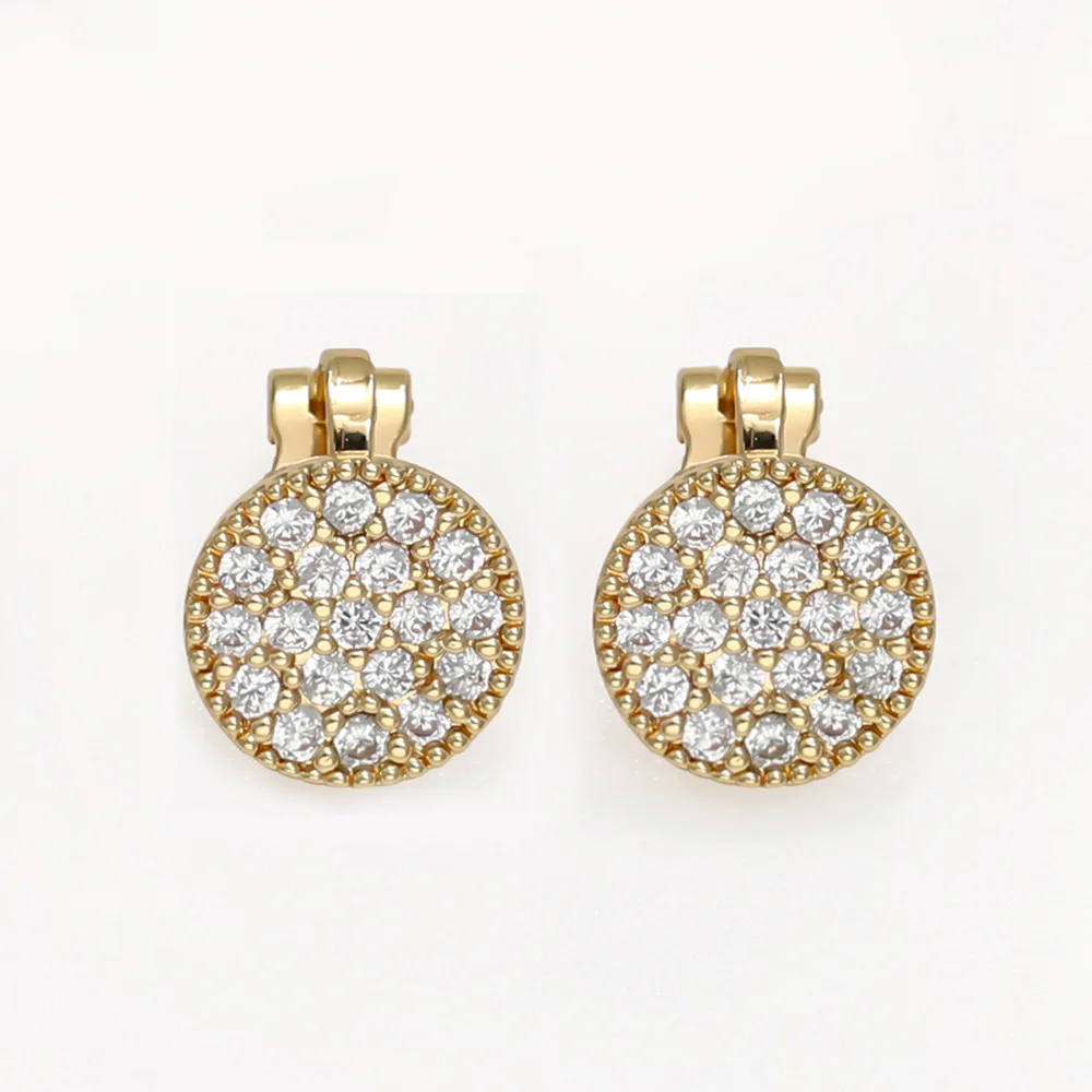 Clip On Earrings for Women Gold Color Geometric Round Zircon Wedding Party Jewelry Gift ear clip earrings clip earrings ear clip ear accessories