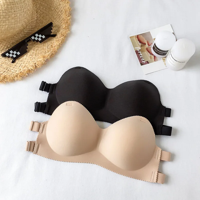 

Women Sexy Solid Color Backless Invisible Anti Slip Lingerie for Women Seamless Bra Seamless Bra Black Strapless Bra