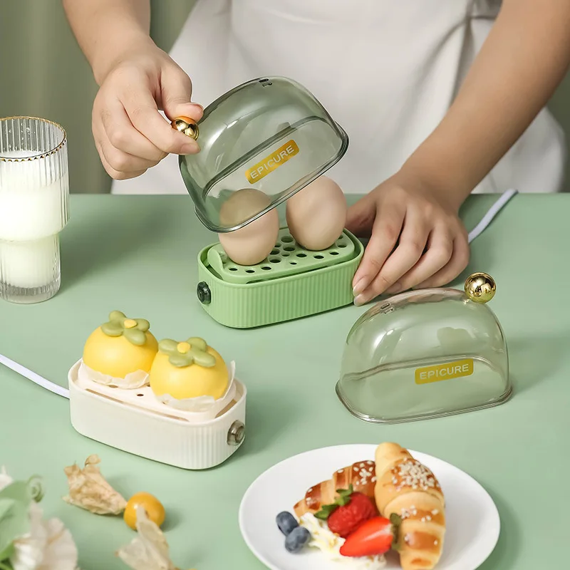 

2 Eggs Boiler Steamer Multifunctional Electric Egg Steamer Breakfast Machine Auto Power Off Single Layer Egg Boiler for Kitchen