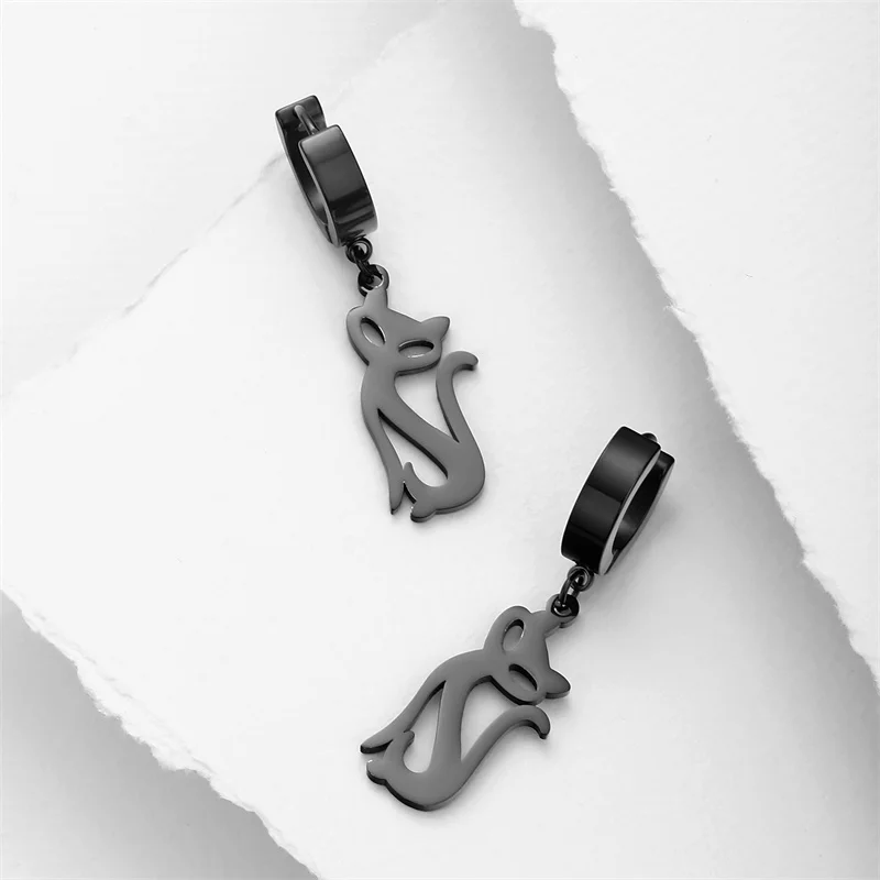 Edelstahl Ohrringe für Frauen Mädchen Punk Katze Tropfen Ohrringe Koreanische Aussage Ohrring Tier Schmuck Geschenk aretes de mujer – Detail 12