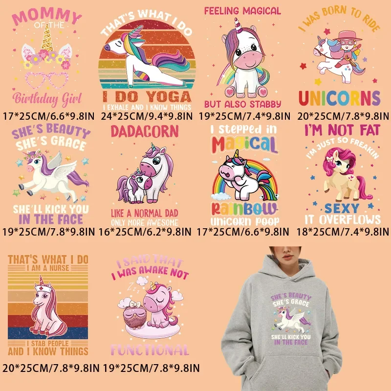 

10PCS cute unicorn rainbow fart girl iron on transfer for clothing dtf transfers ready to press Heat Transfer Printing