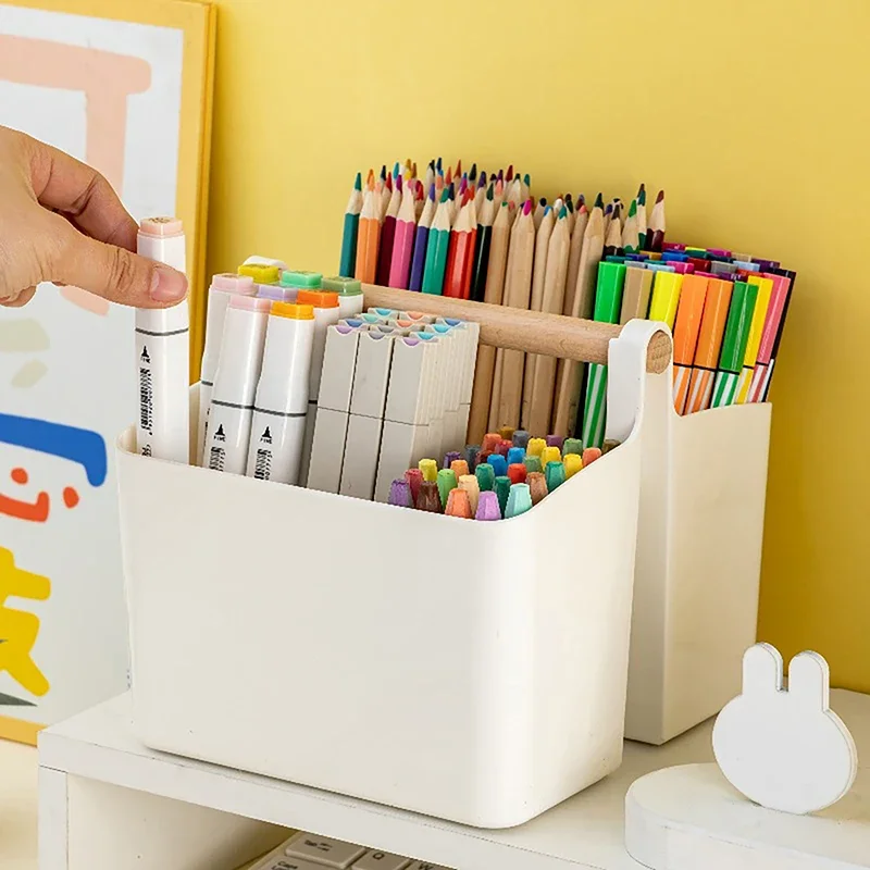 Multifunctional Storage Holder School Office Portable Pen Holder Storage Box Large Capacity Desktop Sundries Basket 1pc
