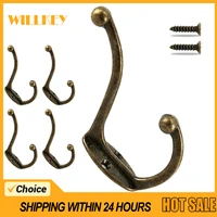 5PCS/Set Coat Hooks Wall Mounted Heavy Duty Dual Coat Rack Bronze Vintage Clothes Hanger With Screws for Door Coat Hook Bathroom 1