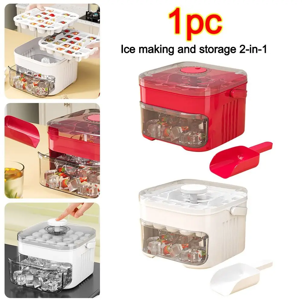 50-Cube Ice Maker with Easy Press Cap Large Capacity Double-layer Household Ice Storage Ice Box Reusable Ice Cube Maker
