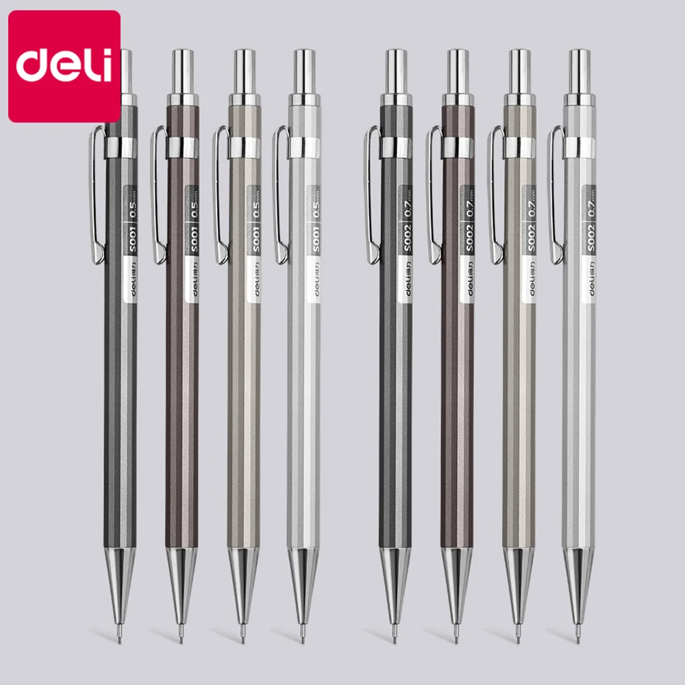 

4pcs Deli Metal Mechanical Pencil 0.5/0.7mm Low Center of Gravity Not Easy To Break Lead Activity Pencil Learning Supplies