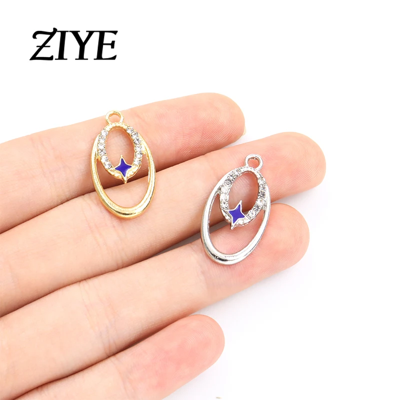

10pcs New Trend Blue Star Enamel Charms Fashion Oval Drip Oil Alloy Pendant For Making DIY Jewelry Earrings Necklace Accessories