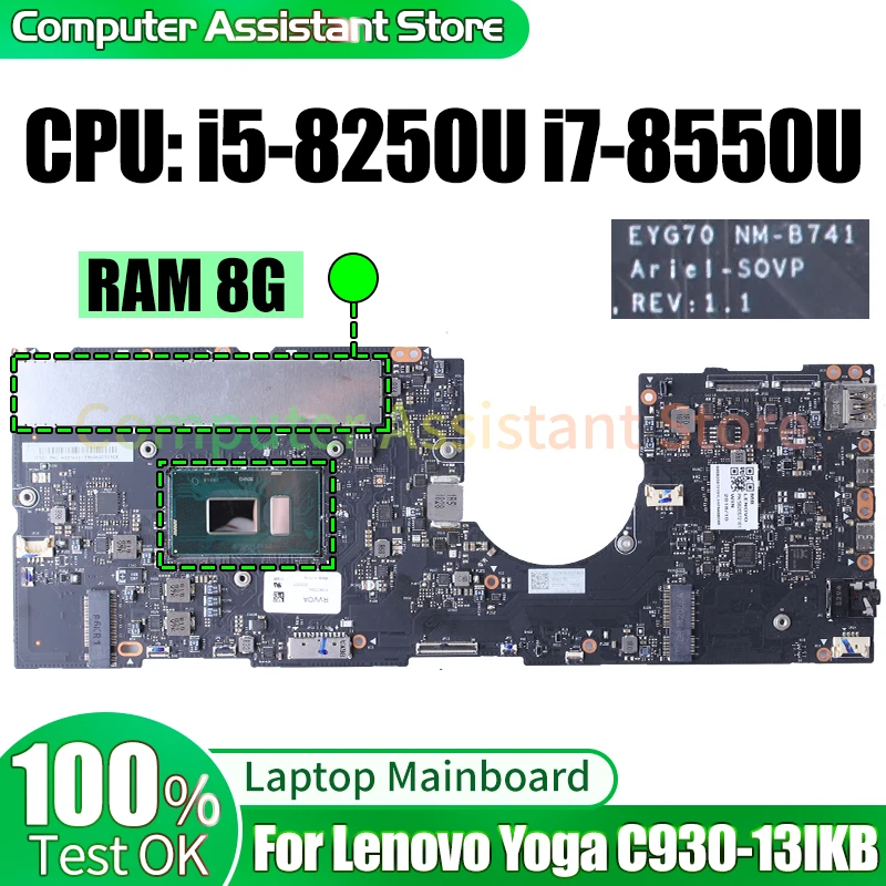 

For Lenovo Yoga C930-13IKB Laptop Mainboard NM-B741 5B20S72099 5B20S72103 5B20S72101 i5-8250U i7-8550U Notebook Motherboard