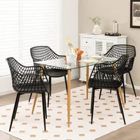 Modern Dining Chairs Set of 4 - Black Arm Chair with 15" High Backrest, Powder-Coated Metal Legs, Anti-slip Foot Pads 2