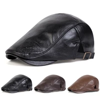 Men Retro 1985 Pu Leather Newsboy Caps British Painters Hats Spring Autumn Side Adjustable Flat Cap Hip Hop Berets 1