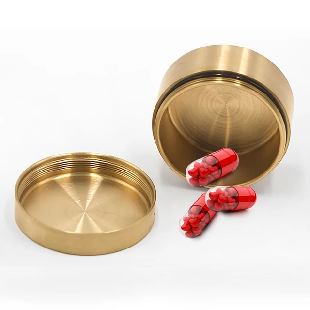 Sárgaréz Kültéri Lezárt Vízálló Doboz Kerek Fedéllel Porporral, Nedvességálló Tabletta Fém Ékszerek Ezüstérme Tea Tárolódoboz - Image 5
