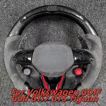 Volante per auto a LED in fibra di carbonio su misura in pelle per Volkswagen GOIF Golf GTi7 GTS Tiguan Accessori interni per auto