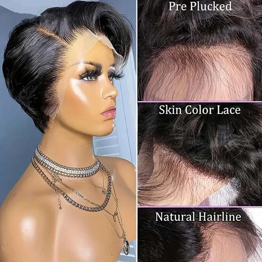 Pixie Cut Wig Transparent Lace Human Hair Wigs For Women Straight Short Bob Wig 13x4 Lace Prepluck Brazilia Human Hair