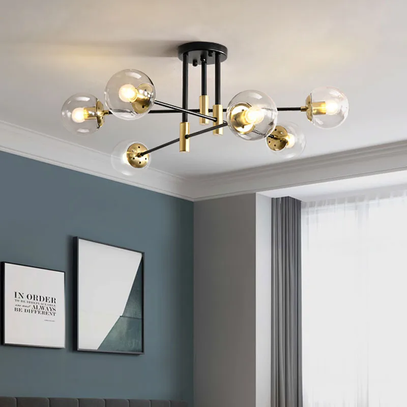 

Modern LED Simple Design Gold Glass Ball Ceiling Chandelier Pendant Light Indoor Lighting for Living Room Bedroom Dining Room