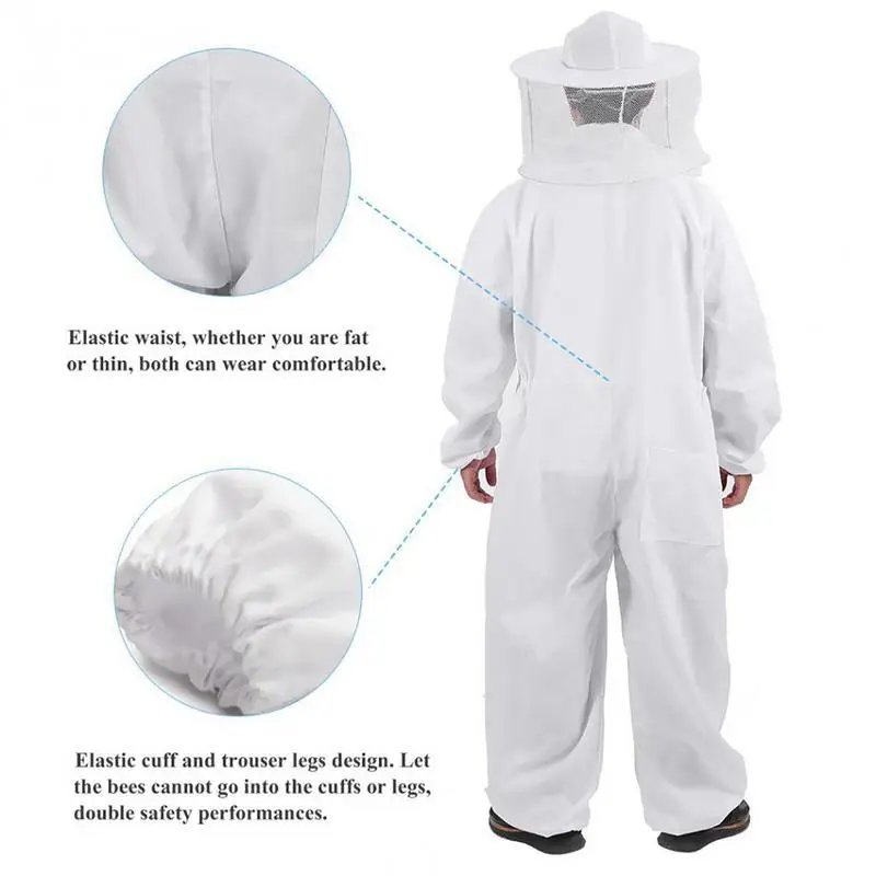 White Beekeeper Suit Comfortable Cotton Beekeeper Suit Full Body Protection Easy To Wear Apiculture Supplies Veil Hood beekeeping suit beekeeping clothing
