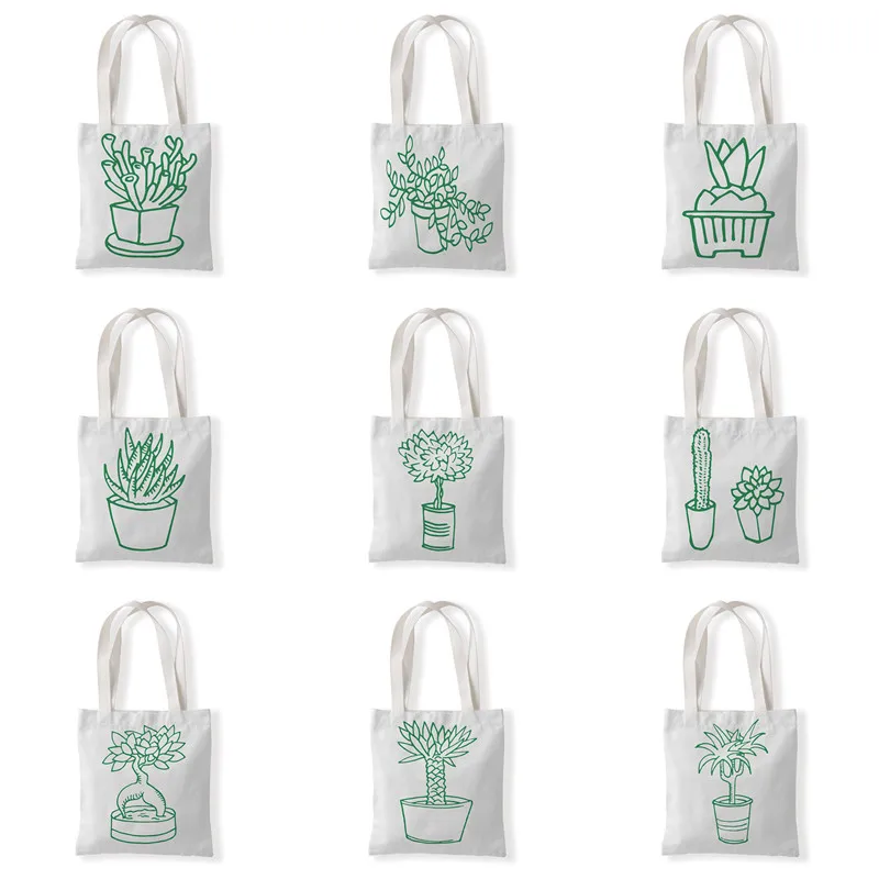 

Green Leaf Printed Women Handbag Foldable Reusable bonsai Pattern Beach Bag Large Capacity Canvas Travel Bag for Female