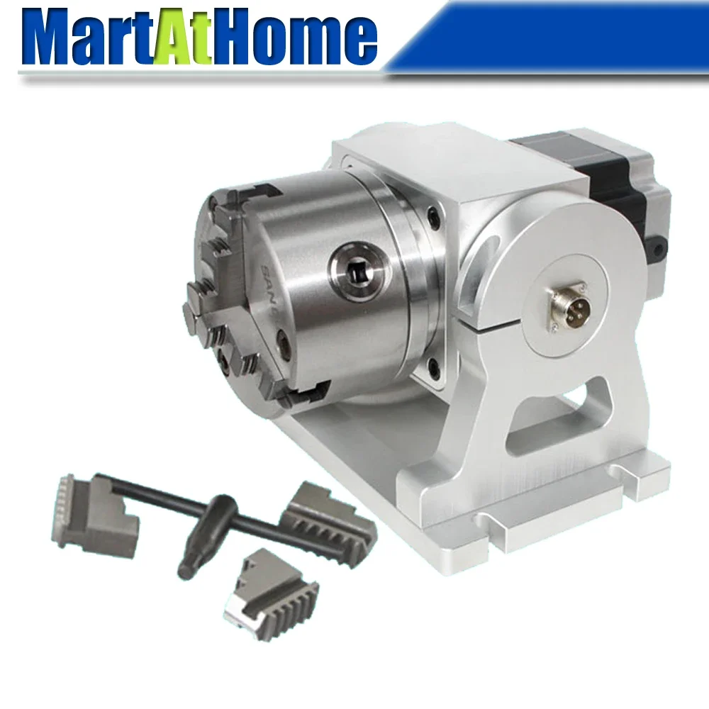 Macchina Per Marcatura Laser Cnc 4Th Rotary Indexer Axis 10:1 Angolo Di Elevazione Regolabile Con Mandrino 100 E Motore Passo-Passo 5N.M 86 A 2 Fasi