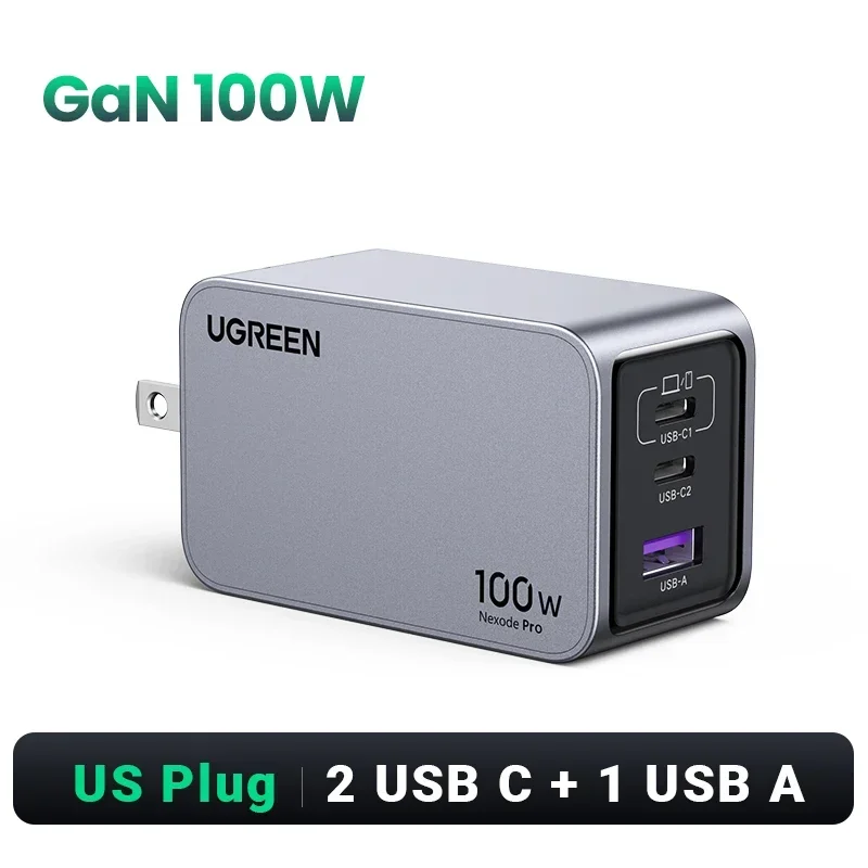 thumbnail image 1 of Cargador UGREEN GaN de 100 W, cargador USB C QC4.0 3.0 de carga rápida para MacBook, portátil, tableta, cargador rápido PD para iPhone 16, 15, 14 Pro, 1 of 5