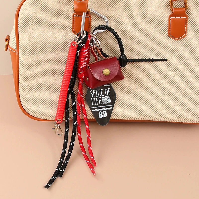 Trendy PU Leather Keychain with Exquisite Woven Rope Luggage Hanging Piece Fashionable Little Bag Pendant Accessory Gift