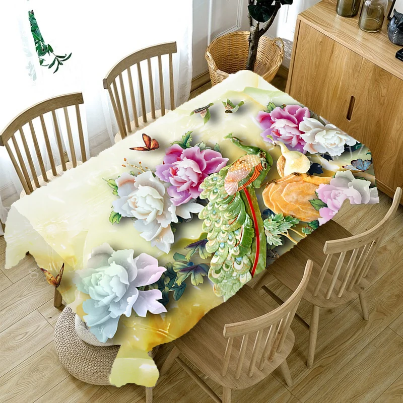 

Peony Flower Living Room Tablecloth Home Dining Table Kitchen Decoration Antifouling Tablecloth Rectangular Printing Table Mat