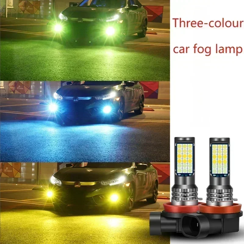 Car Led Fog Lamp Flashing Red Green Pink Blue Super Bright H3 H8 H11 9006 9005 H7 Modified 3030 Three-Color Fog Lamp Bulb