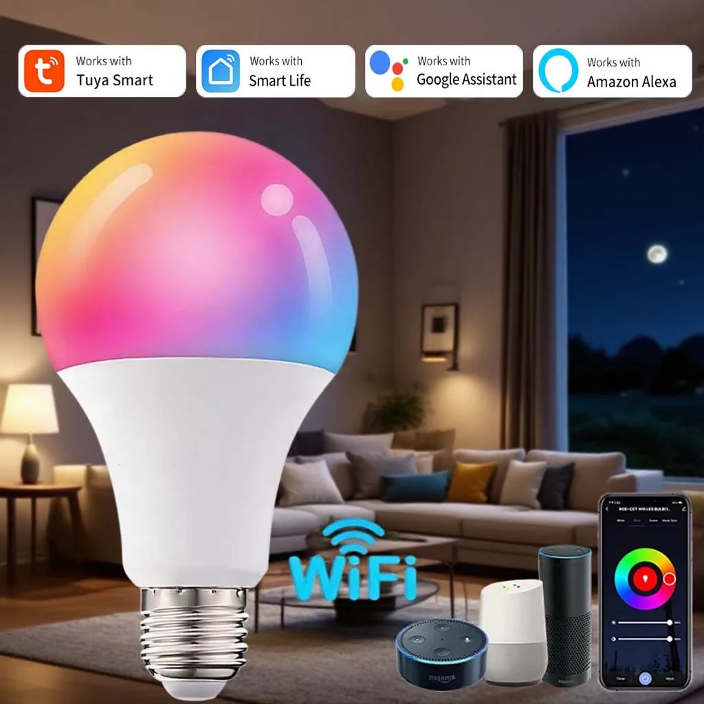 Smart led light bulbs E27 LED Smart Bulb 10W 15W 20W Tuya WiFi Dimmable LED Voice Control Bulb AC 220V 110V RGB Lamp Support Alexa Google Home