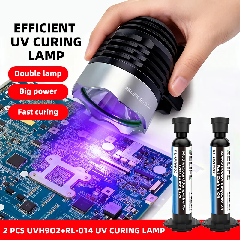 2PCS RELIFE RL-UVH902 10ML UV Solder Mask Ink 3S Quick-dry + RL-014 UV Curing Light for Mobile Phone Repair Jumping Wire