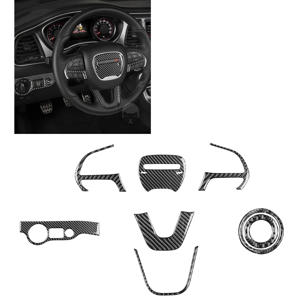

Для Dodge Challenger 2015-2020 панель рулевого колеса автомобильного редуктора комплект отделки карбоновое волокно интерьерное управление рамка наклейка полоса