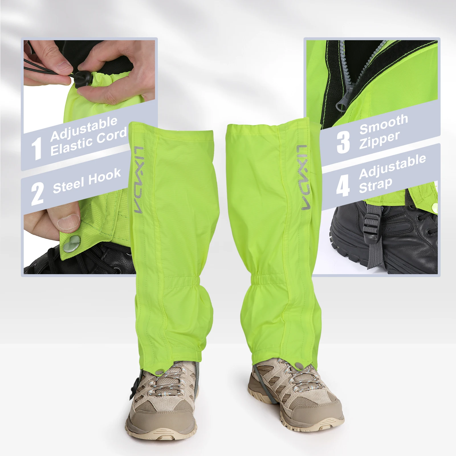 Lixada 1 Paar Gamaschen Outdoor Unisex Reiß verschluss Verschleiß und wasserdichte Stoff Gamaschen Leggings Abdeckung für Radfahren Snowboarden – Detail 9