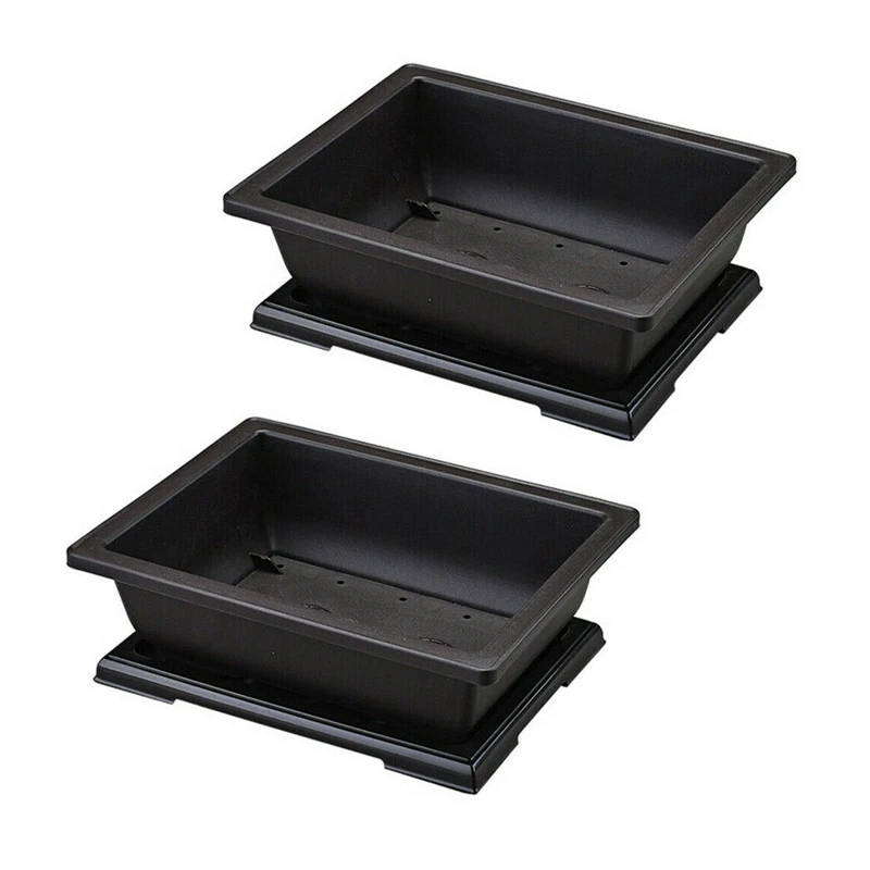 

2X Large Flower Pot Rectangle Bonsai Nursery Planter Balcony Container 29X21X10.5Cm Promotion