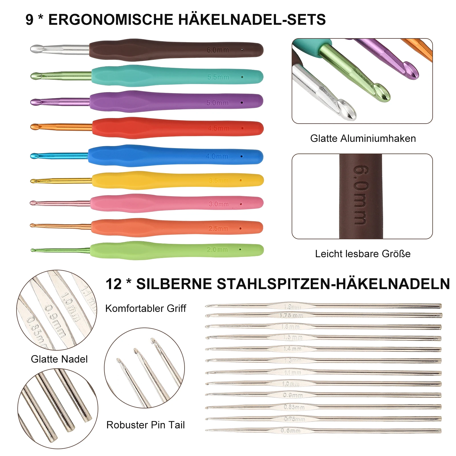 1 Set DIY-Häkelset für Anfänger, mit Wolle, Tasche, Häkelzubehör, Strickset, praktisches Häkelnadel-Set (optional) – Detail 6