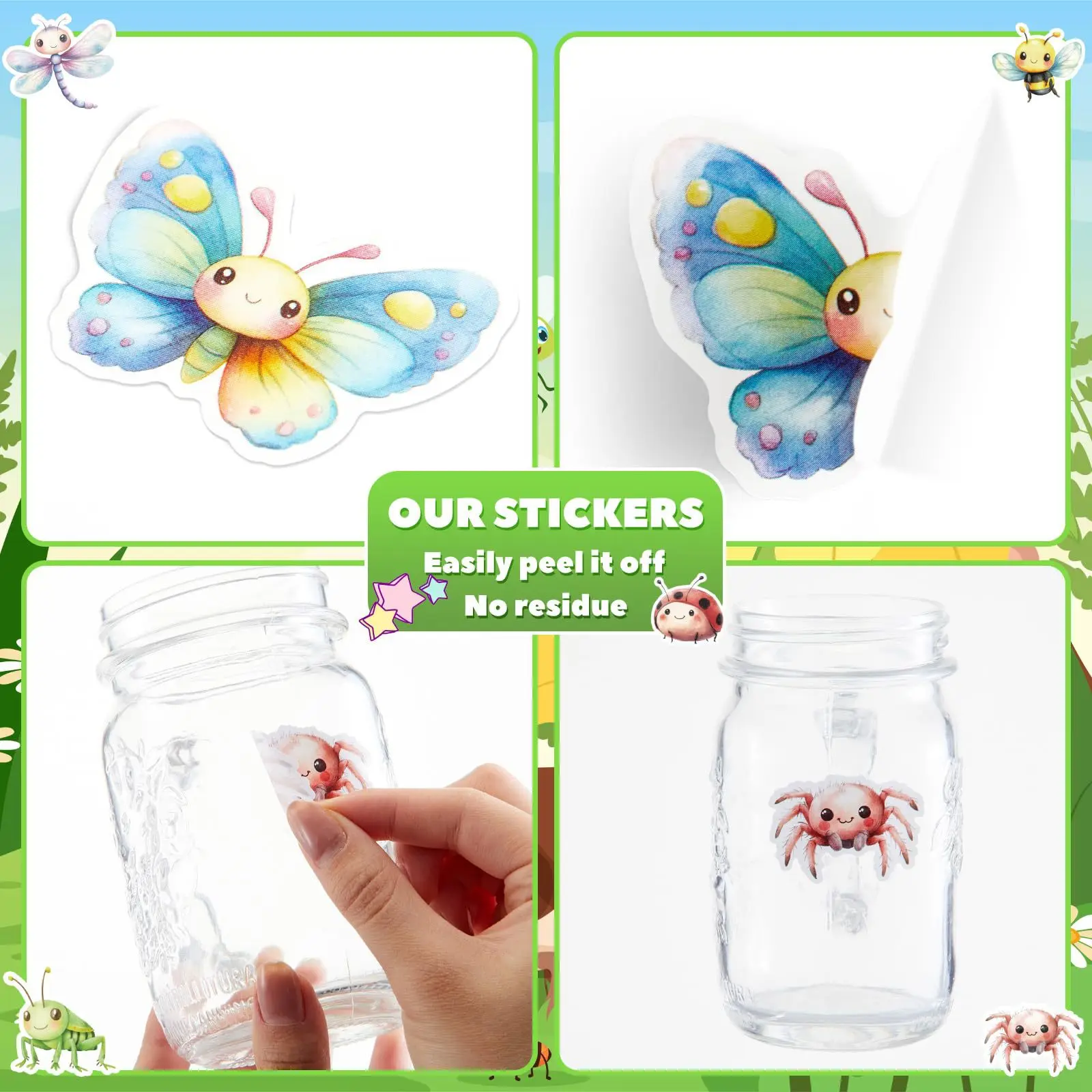 1 롤 스프링 곤충 스티커 데칼 보상 귀여운 사무용품 인센티브 동물 스티커 크리스마스 파티 선물, 500개 1인치