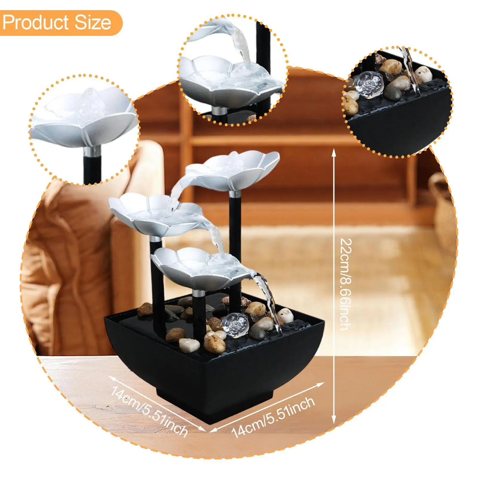 Tabletop Water Fountain Compact Housewarming Gift with Switch Waterscape Decoration for Indoor Office Bedroom Desk Relaxation