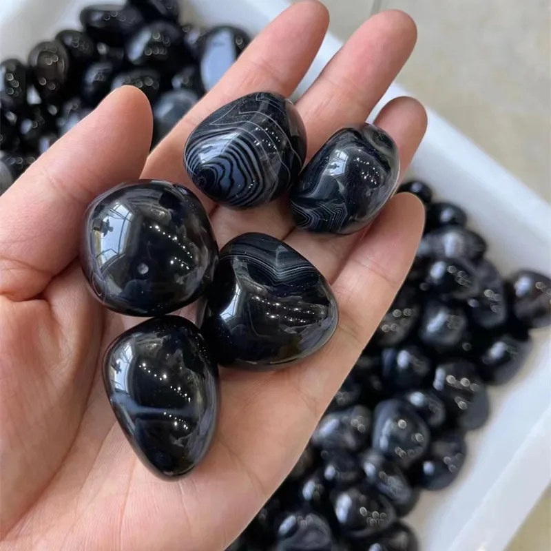 Natural Black Onyx Crystal Quartz Tumbled Banded Agate Healing Stones Bulk  Gemstone Reiki Home Aquarium Decoratio