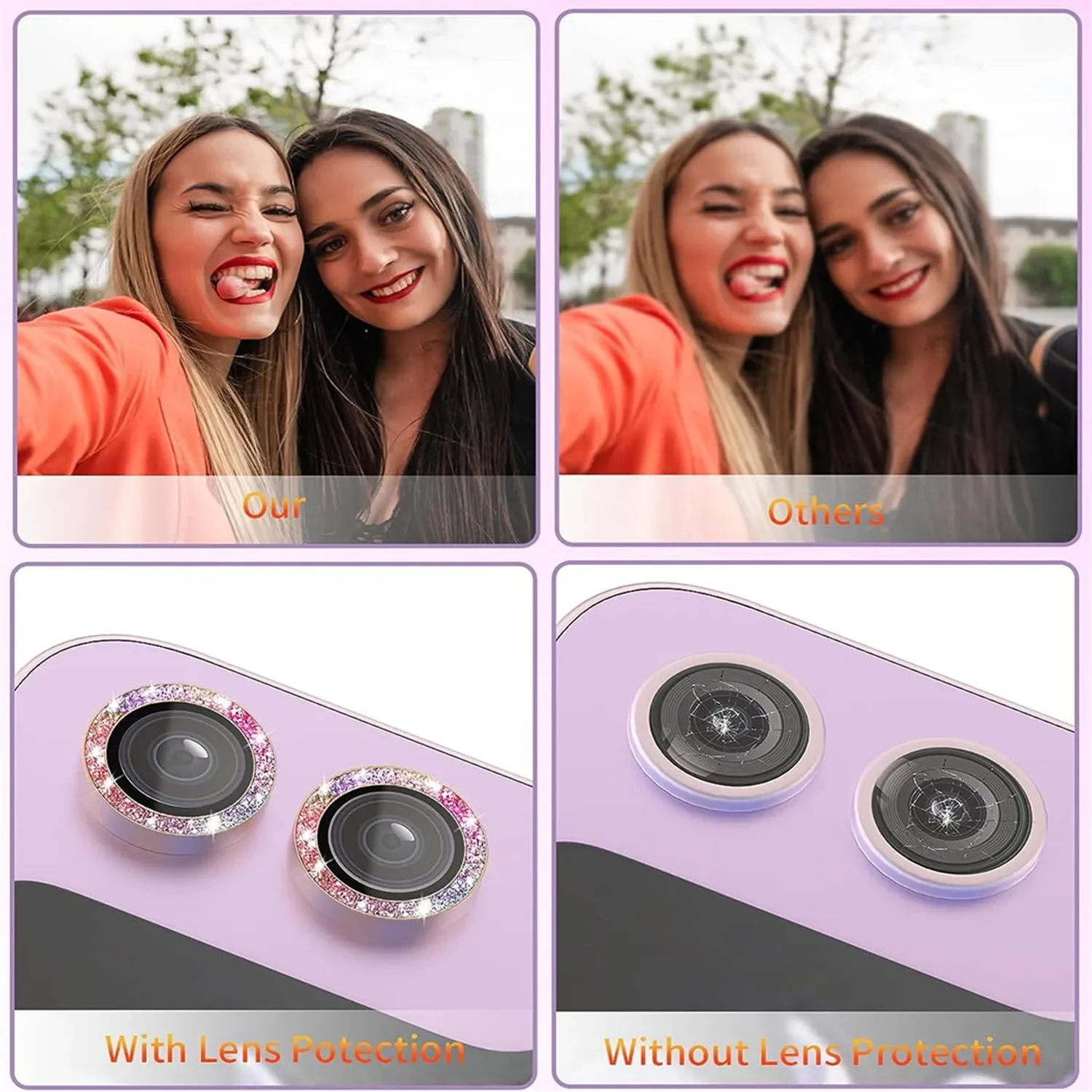 Glitter Diamond Alloy Camera Lens Protector with HD Glass