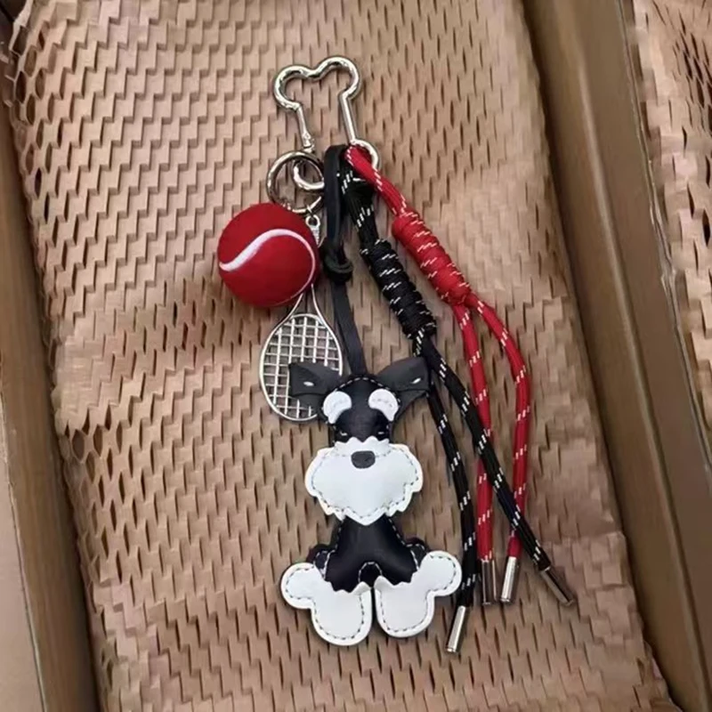 Hot Ins Leather Schnauzer Doll Bag Charms Y2k Woven Rope Hanging Decoration Couple Doll Keychain Cute Gift Bag Pendant Keyring